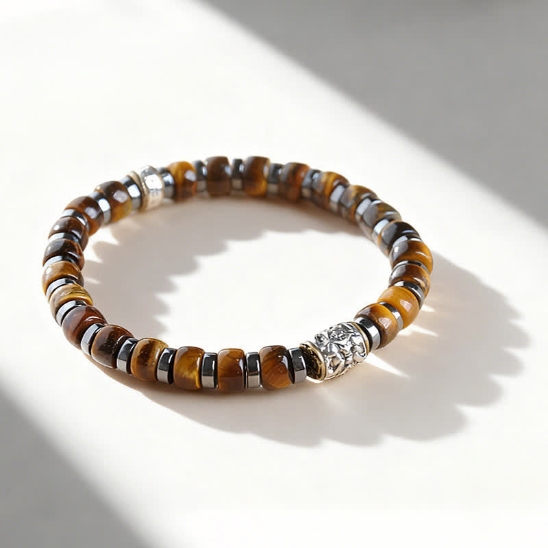 Buddha Stones 天然タイガーアイ アンティークシルバー ライオン 自信ビーズブレスレット - image 1