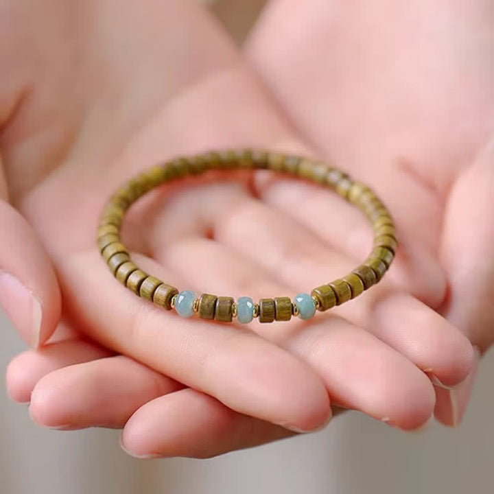 Buddha Stones グリーンサンダルウッド セレニティ ジェイド アクセント バレルビーズ ブレスレット - image 2