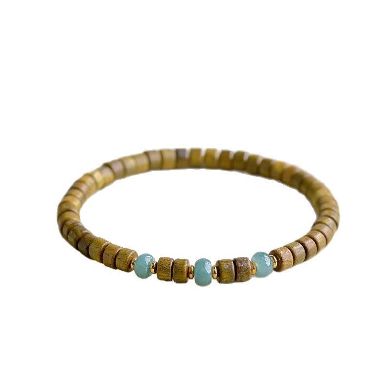 Buddha Stones グリーンサンダルウッド セレニティ ジェイド アクセント バレルビーズ ブレスレット - image 4
