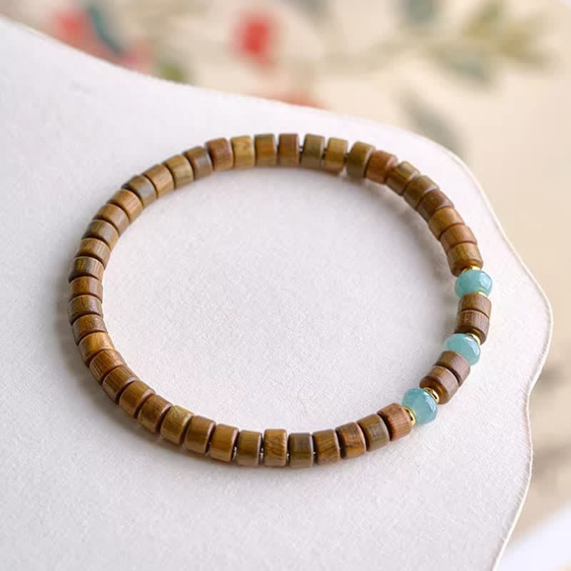 Buddha Stones グリーンサンダルウッド セレニティ ジェイド アクセント バレルビーズ ブレスレット - image 1