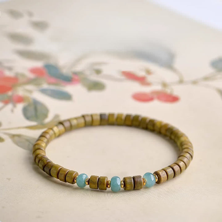 Buddha Stones グリーンサンダルウッド セレニティ ジェイド アクセント バレルビーズ ブレスレット - 7.1～7.5インチ（18～19cm） - グリーンサンダルウッド（穏やかなエネルギー♥精神的なバランス） - image 0