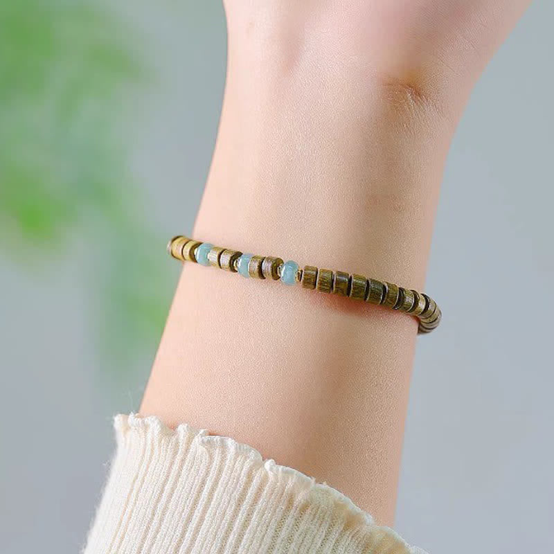 Buddha Stones グリーンサンダルウッド セレニティ ジェイド アクセント バレルビーズ ブレスレット - image 3