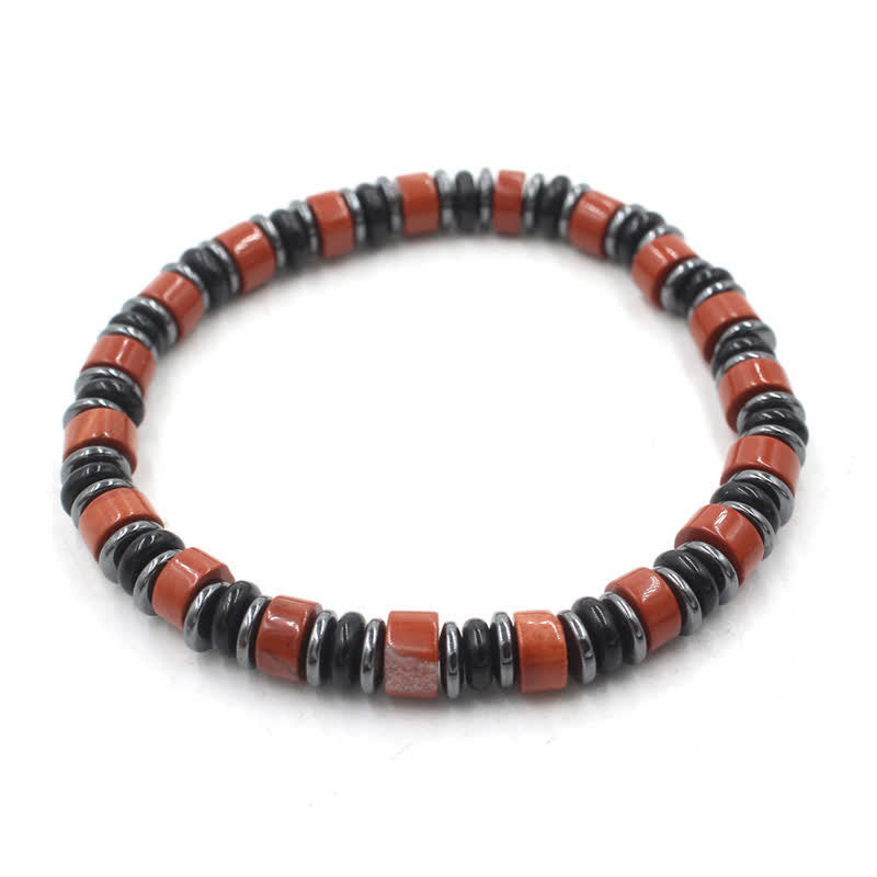 Buddha Stones 黒曜石（ヘマタイト）の手磨きエスニック幸運フラットビーズブレスレット - レッドジャスパー（守護♥知恵）（手首周り：15～16cm） - image 16