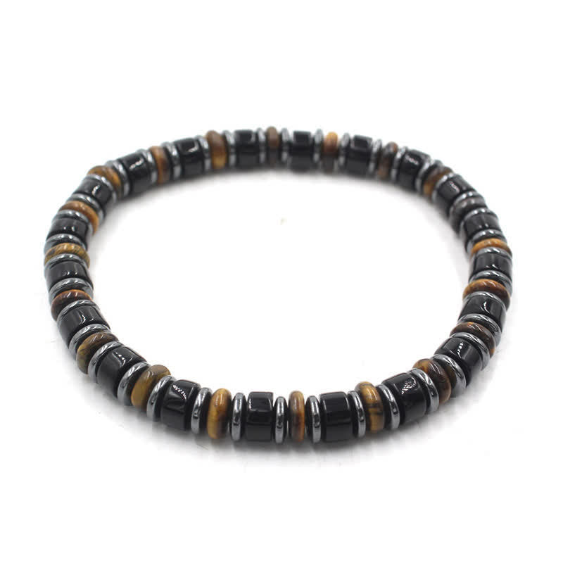 Buddha Stones 黒曜石（ヘマタイト）の手磨きエスニック幸運フラットビーズブレスレット - 黒曜石（保護♥グラウンディング）（手首周り：15～16cm） - image 0