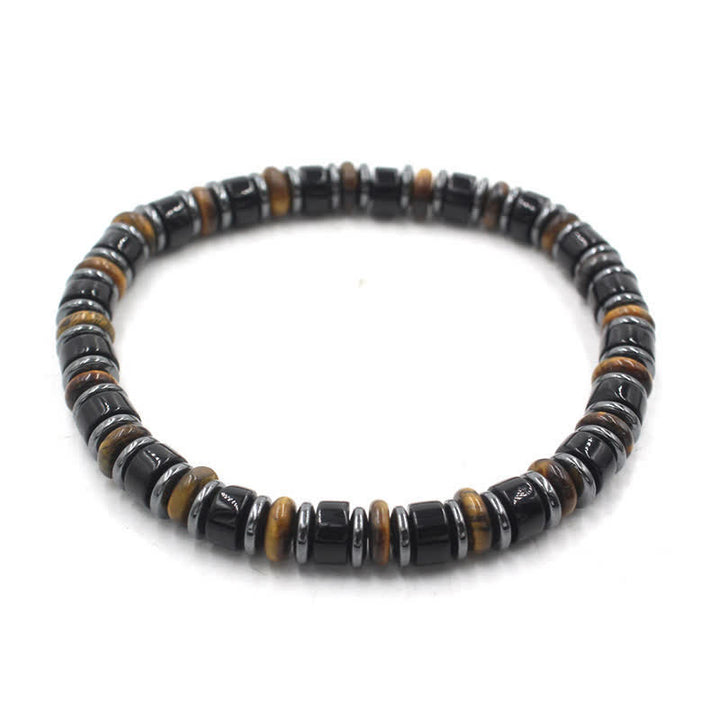 Buddha Stones 黒曜石（ヘマタイト）の手磨きエスニック幸運フラットビーズブレスレット - 黒曜石（保護♥グラウンディング）（手首周り：15～16cm） - image 0