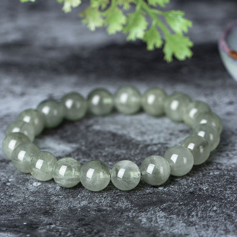 Buddha Stones天然グリーンクリスタル 祝福開運財運ブレスレット - 薄緑色 - 10mm - image 0