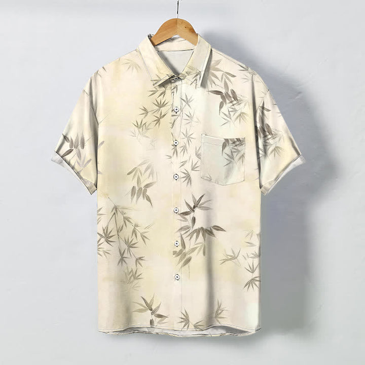 Buddha Stones 竹の葉柄ボタン付き、しわになりにくいメンズ半袖シャツ - 象牙 - US/UK/AU48、 EU58 (4XL) - image 0