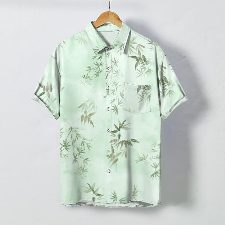 Buddha Stones 竹の葉柄ボタン付き、しわになりにくいメンズ半袖シャツ - 甘露 - US/UK/AU48、 EU58 (4XL) - image 3