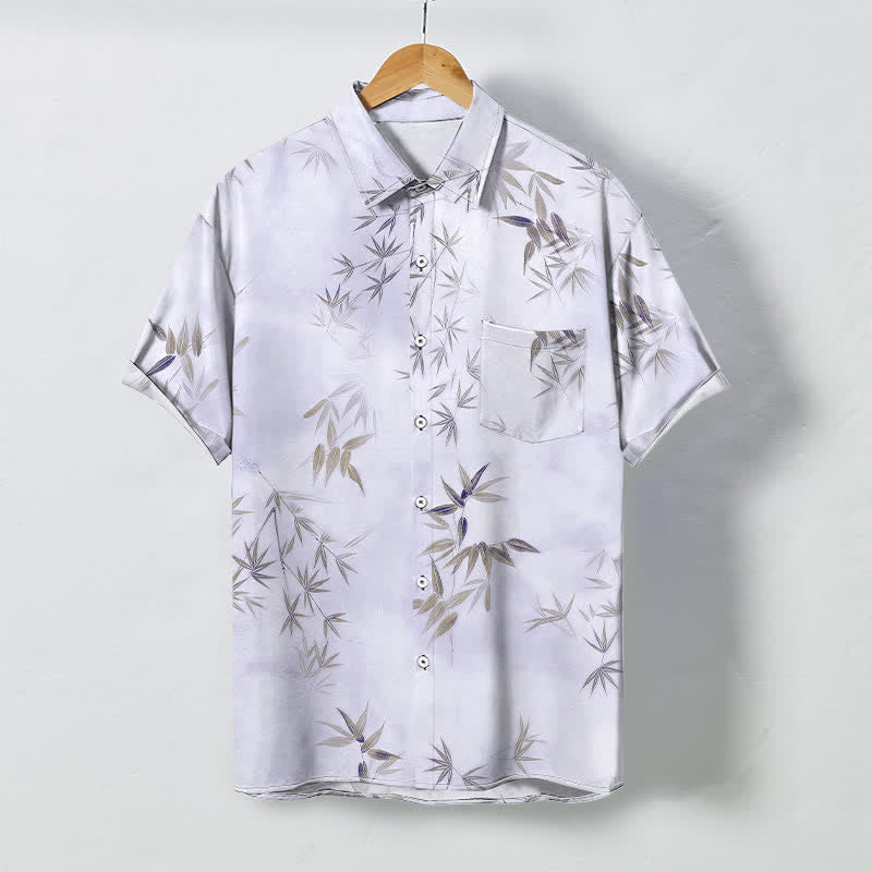 Buddha Stones 竹の葉柄ボタン付き、しわになりにくいメンズ半袖シャツ - プラム - US/UK/AU48、 EU58 (4XL) - image 6