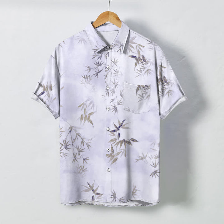 Buddha Stones 竹の葉柄ボタン付き、しわになりにくいメンズ半袖シャツ - プラム - US/UK/AU48、 EU58 (4XL) - image 6