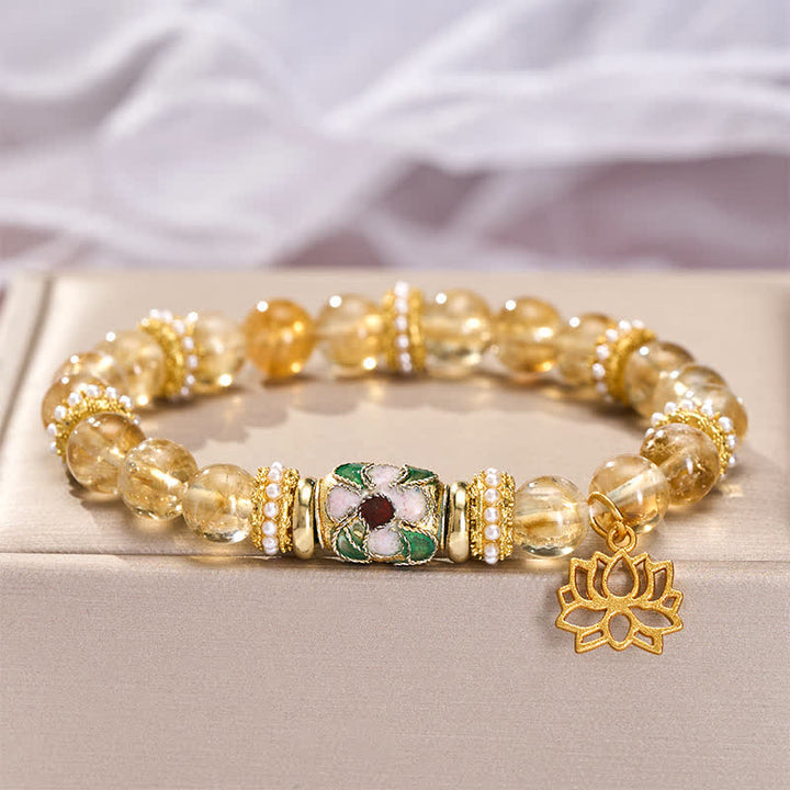 Buddha Stones シトリンロータスペンダント、エナメルバレルビーズ、手磨きラウンドビーズブレスレット - image 3