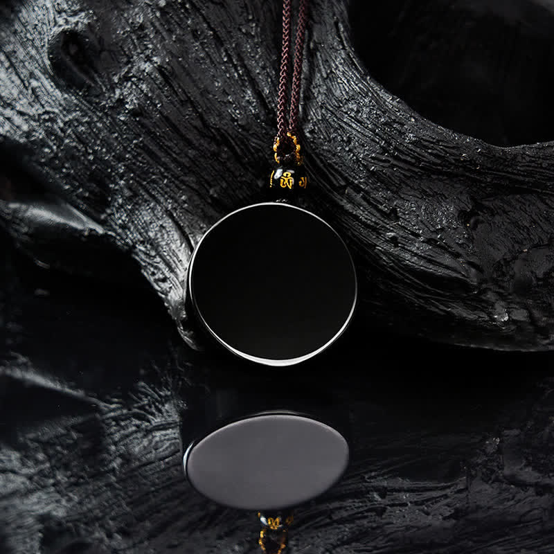 Buddha Stones 黒曜石の丸型プロテクション編み込みロープネックレス - image 3