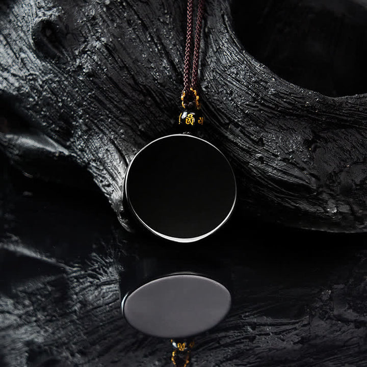 Buddha Stones 黒曜石の丸型プロテクション編み込みロープネックレス - image 3