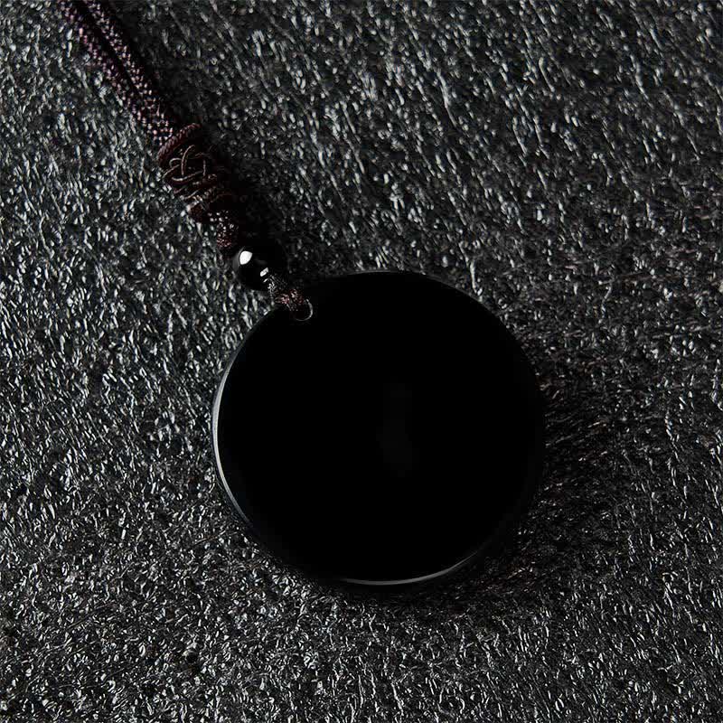 Buddha Stones 黒曜石の丸型プロテクション編み込みロープネックレス - image 7