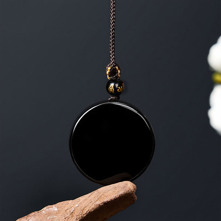 Buddha Stones 黒曜石の丸型プロテクション編み込みロープネックレス - image 2