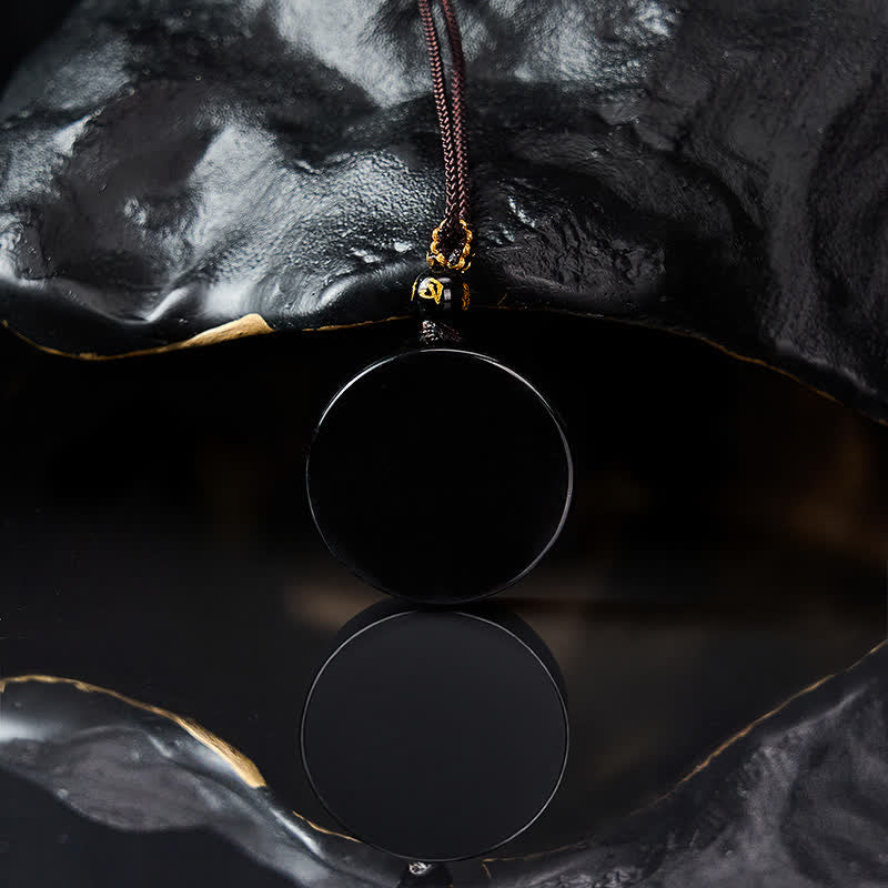 Buddha Stones 黒曜石の丸型プロテクション編み込みロープネックレス - image 4