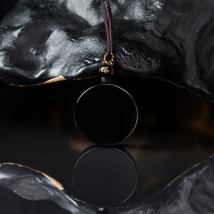 Buddha Stones 黒曜石の丸型プロテクション編み込みロープネックレス - image 4