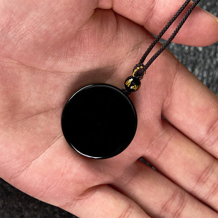 Buddha Stones 黒曜石の丸型プロテクション編み込みロープネックレス - image 8
