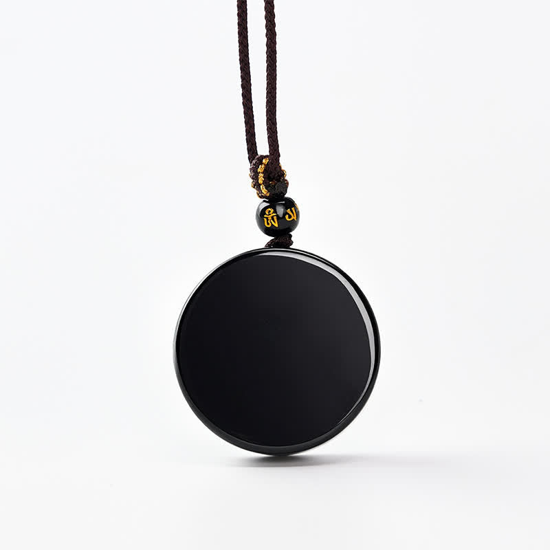 Buddha Stones 黒曜石の丸型プロテクション編み込みロープネックレス - 約30mm - image 0