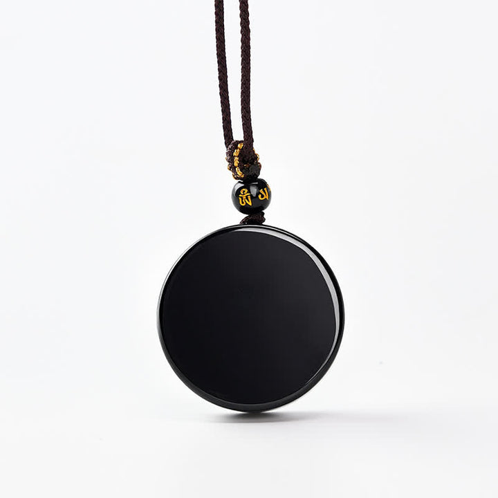 Buddha Stones 黒曜石の丸型プロテクション編み込みロープネックレス - 約30mm - image 0