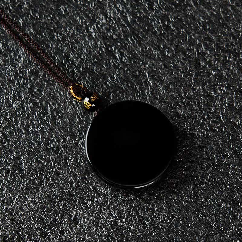 Buddha Stones 黒曜石の丸型プロテクション編み込みロープネックレス - image 6