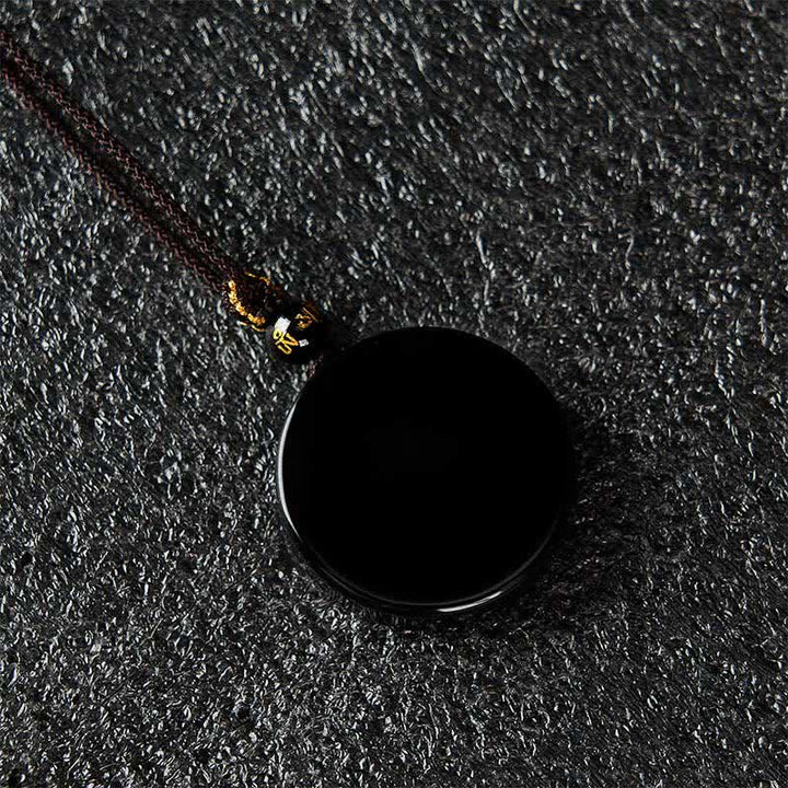 Buddha Stones 黒曜石の丸型プロテクション編み込みロープネックレス - image 6