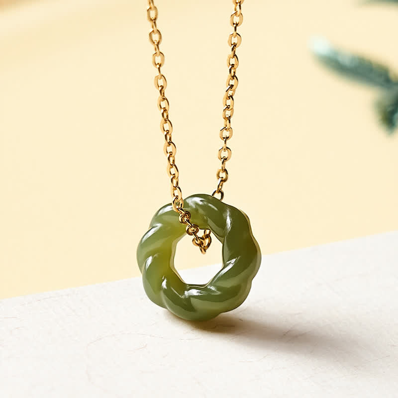 Buddha Stones 手彫り和田翡翠揚げパンツイスト良縁祈願ヴィンテージネックレス - 925スターリングシルバー（良縁祈願♥穏やかさ） - 薄緑色 - 天然翡翠（色味は個体差があります） - image 0