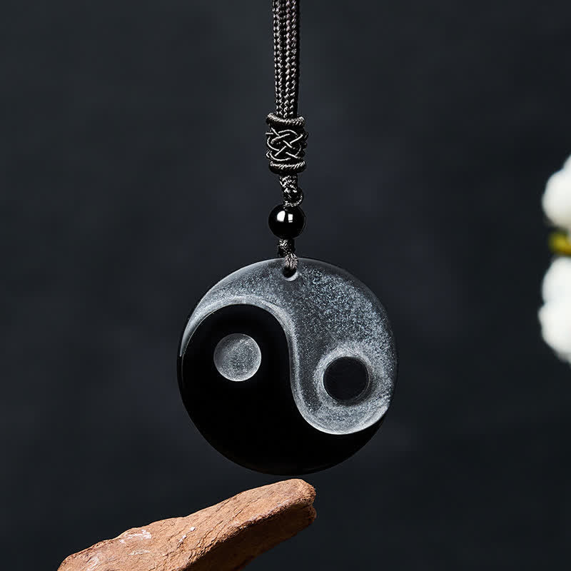 Buddha Stones 黒曜石の陰陽バランスラウンドペンダントネックレス - 黒曜石（浄化♥力） - image 0