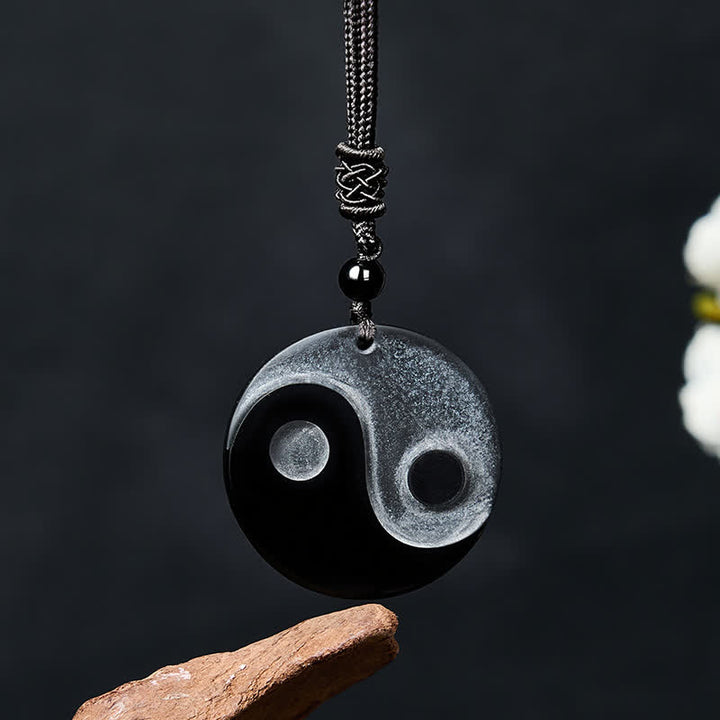 Buddha Stones 黒曜石の陰陽バランスラウンドペンダントネックレス - 黒曜石（浄化♥力） - image 0