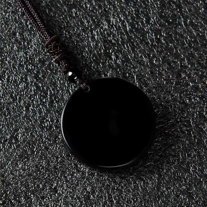 Buddha Stones 黒曜石の陰陽バランスラウンドペンダントネックレス - image 2