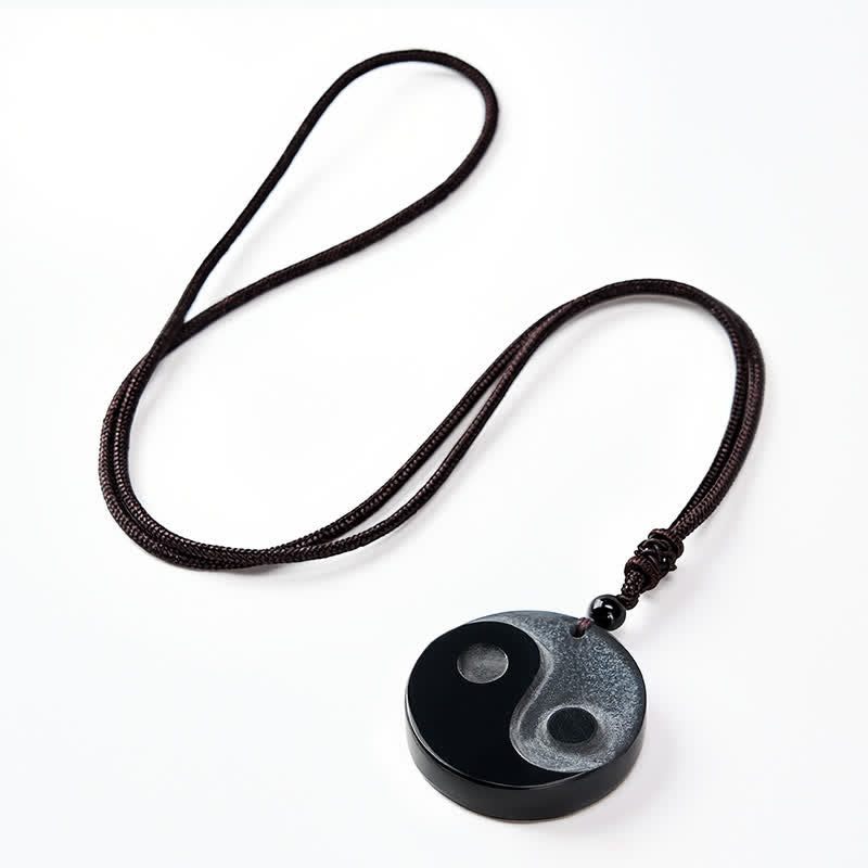 Buddha Stones 黒曜石の陰陽バランスラウンドペンダントネックレス - image 9