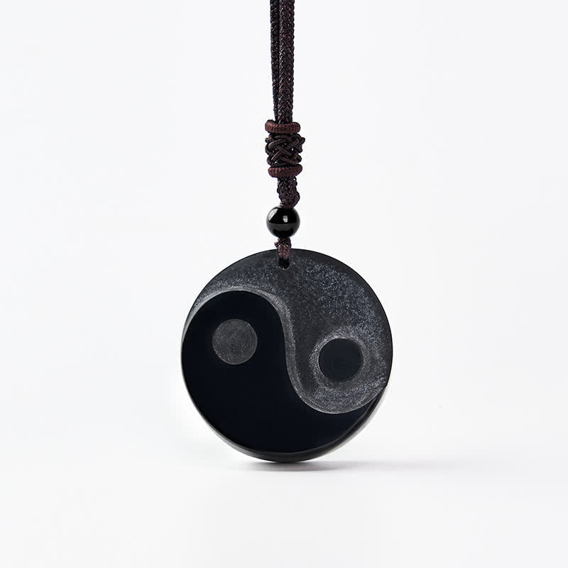Buddha Stones 黒曜石の陰陽バランスラウンドペンダントネックレス - image 8
