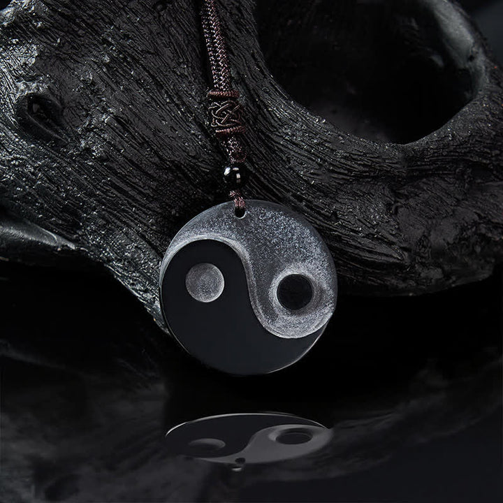 Buddha Stones 黒曜石の陰陽バランスラウンドペンダントネックレス - image 4