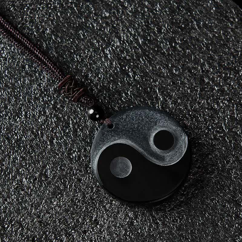 Buddha Stones 黒曜石の陰陽バランスラウンドペンダントネックレス - image 1
