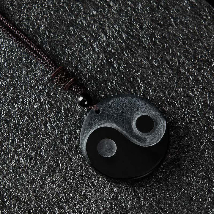 Buddha Stones 黒曜石の陰陽バランスラウンドペンダントネックレス - image 1