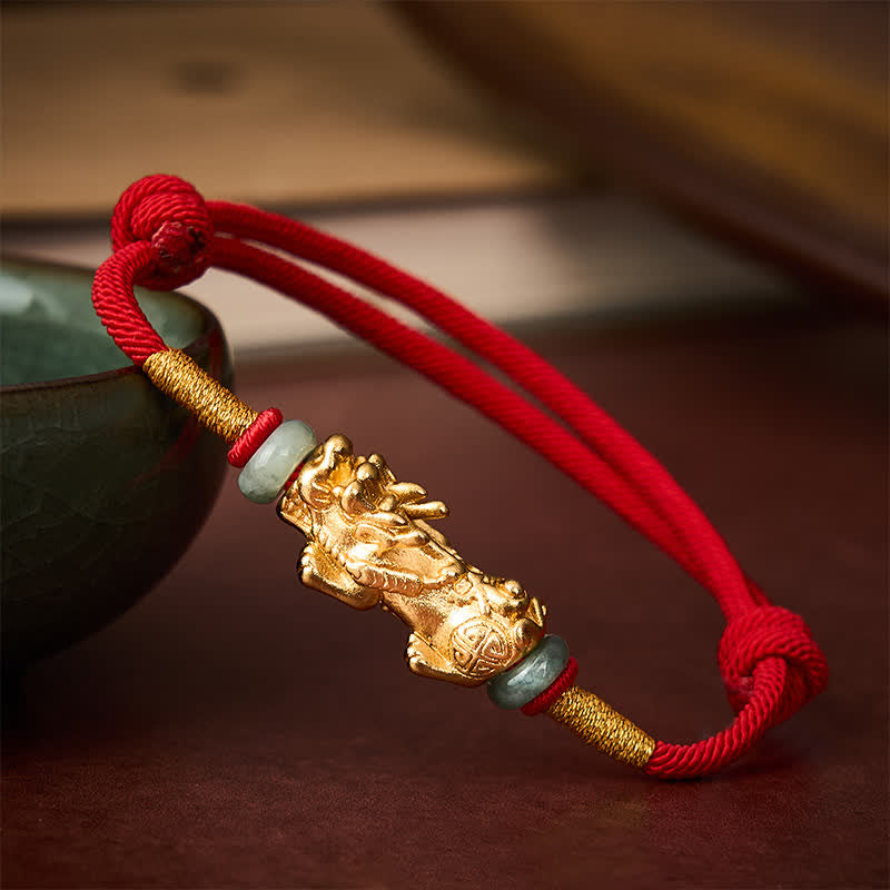 Buddha Stones 銅製の貔貅（ひきゅう）赤紐ブレスレット - 赤紐（守護♥幸運） - image 0