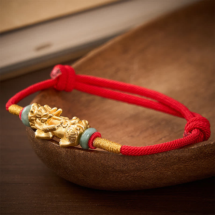 Buddha Stones 銅製の貔貅（ひきゅう）赤紐ブレスレット - image 3