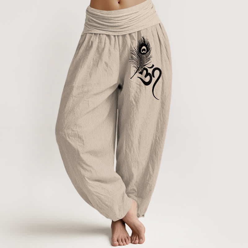 Buddha Stones ピュアコットン オムフェザー柄 レディース ゴムウエスト ハーレムパンツ - タン - US16、 UK/AU20、 EU48 (3XL) - image 14