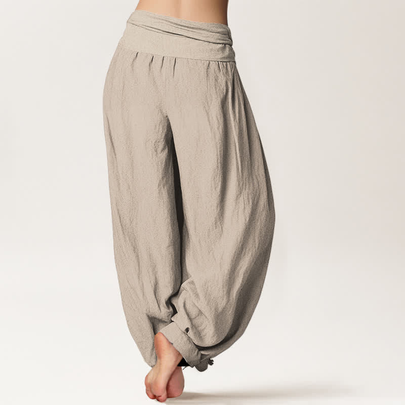 Buddha Stones ピュアコットン製、猫柄の漫画模様入りレディースゴムウエストハーレムパンツ - image 1