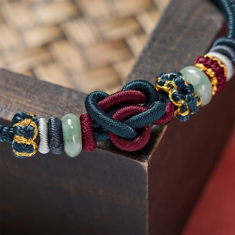Buddha Stones 手織りラブハートノットジェイド幸運編み込みコードブレスレット - image 19