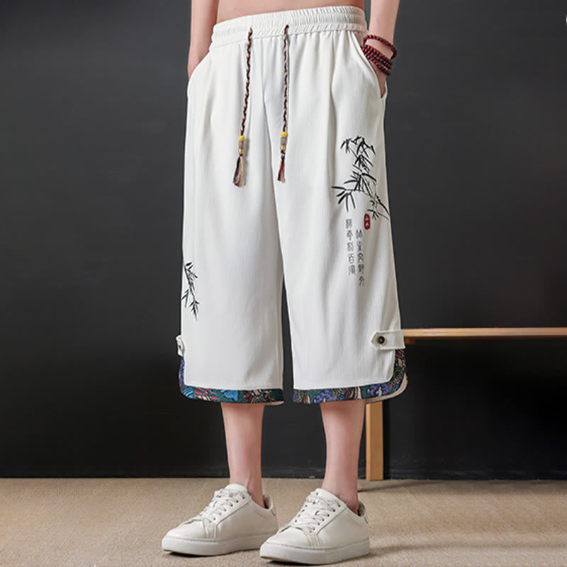 Buddha Stones 夏物唐草スタイルカジュアルドローストリング竹柄ハーフパンツメンズストレートレッグパンツポケット付き - image 16