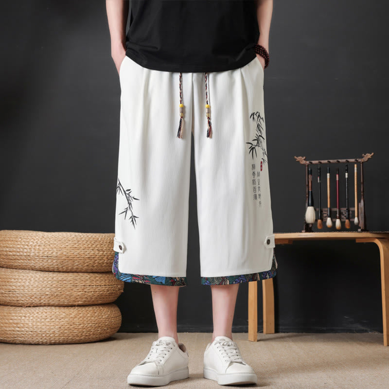 Buddha Stones 夏物唐草スタイルカジュアルドローストリング竹柄ハーフパンツメンズストレートレッグパンツポケット付き - image 15