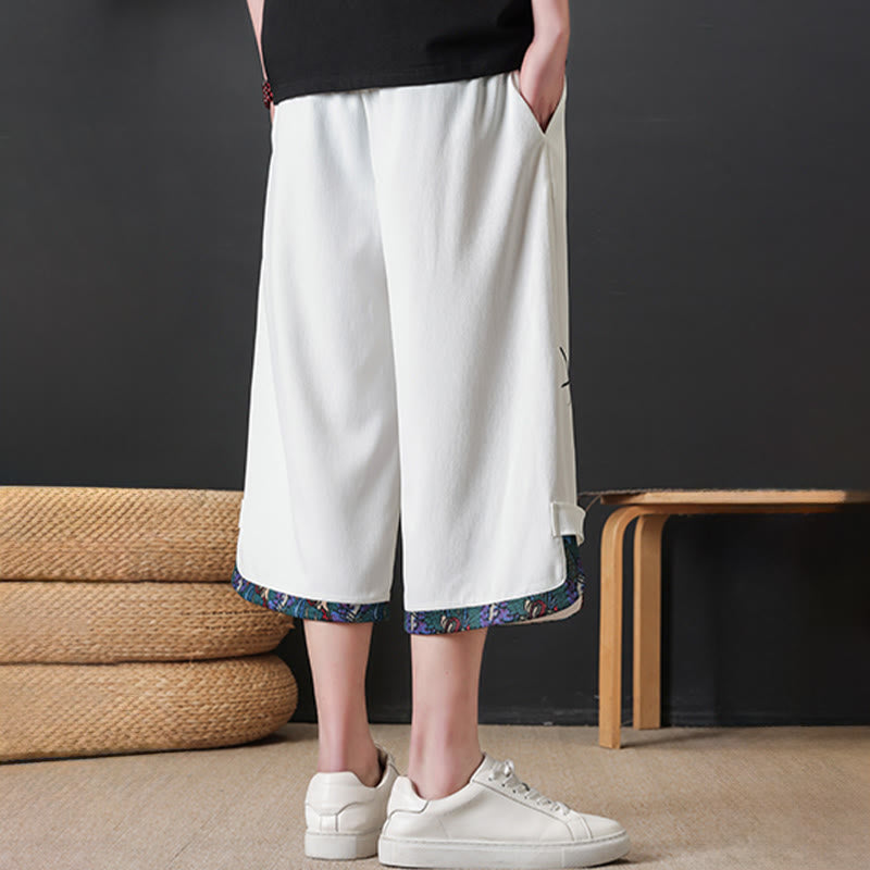 Buddha Stones 夏物唐草スタイルカジュアルドローストリング竹柄ハーフパンツメンズストレートレッグパンツポケット付き - image 17