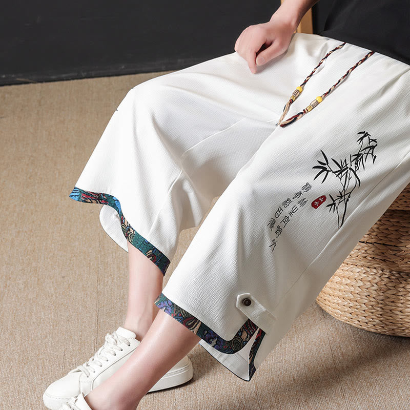 Buddha Stones 夏物唐草スタイルカジュアルドローストリング竹柄ハーフパンツメンズストレートレッグパンツポケット付き - image 19