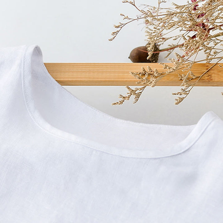 Buddha Stones 夏物カジュアルミニマリスト無地クルーネックメンズ半袖Tシャツ（パッチポケット付き） - image 10