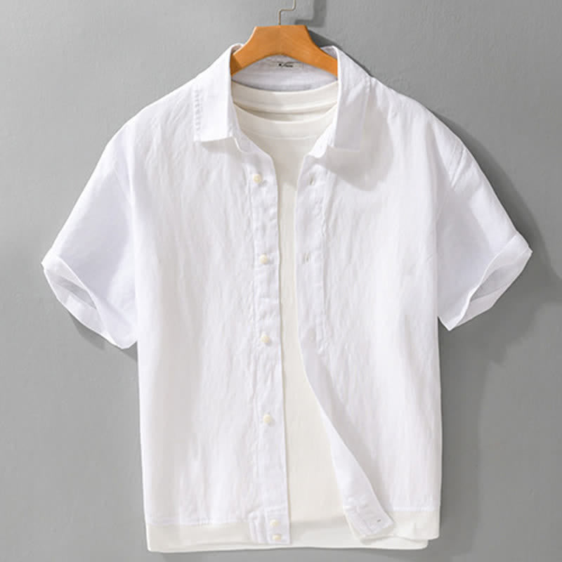 Buddha Stones 夏物カジュアルミニマリストボタンアップスタンドカラー無地メンズ半袖シャツ - 白 - US/UK/AU42、 EU52 (3XL) - image 16