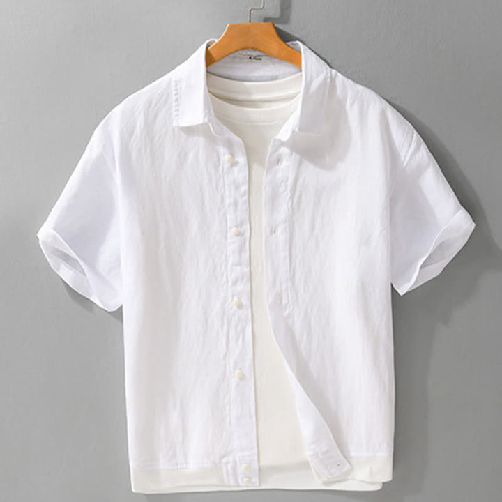 Buddha Stones 夏物カジュアルミニマリストボタンアップスタンドカラー無地メンズ半袖シャツ - 白 - US/UK/AU42、 EU52 (3XL) - image 16
