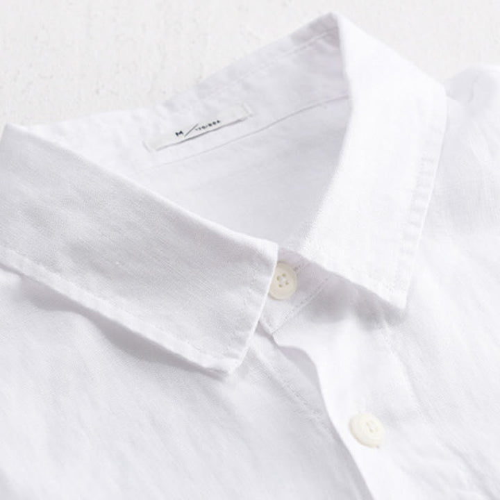 Buddha Stones 夏物カジュアルミニマリストボタンアップスタンドカラー無地メンズ半袖シャツ - image 18