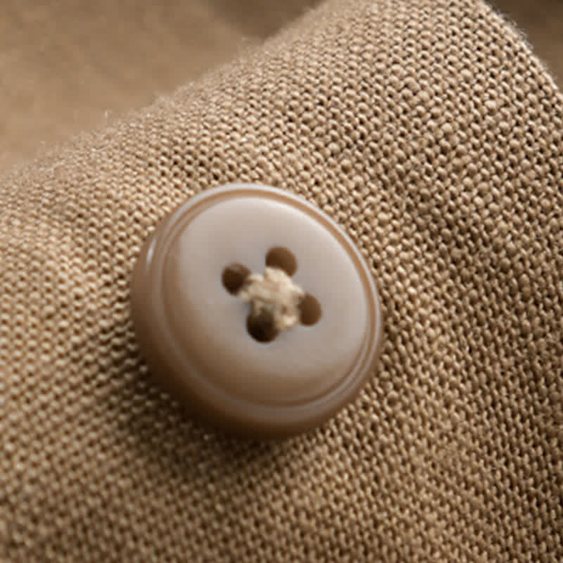 Buddha Stones 夏物カジュアルミニマリストボタンアップスタンドカラー無地メンズ半袖シャツ - image 3