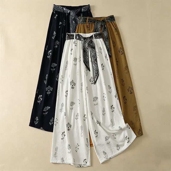Buddha Stones 夏物カジュアルヴィンテージドローストリング花柄アンクルパンツレディースワイドレッグパンツポケット付き - image 19